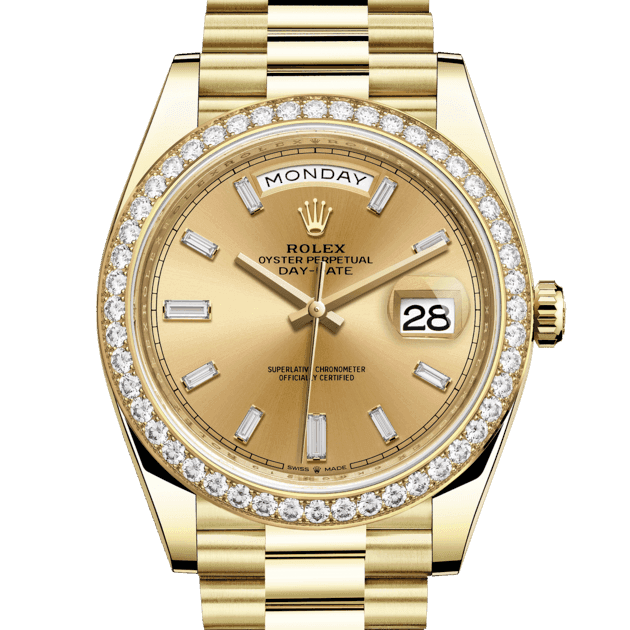 Rolex Day-Date 40, m228348rbr-0002. Available at Lee Michaels Fine Jewelry