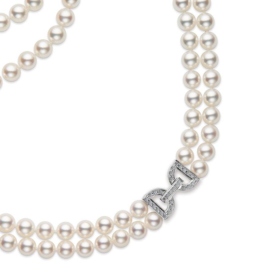 Mikimoto Akoya cultured pearl double row strand with diamond clasp 0