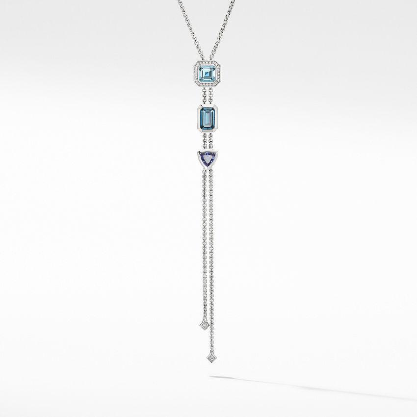 David Yurman Novella Y Necklace with Blue Topaz and Pave Diamonds 0