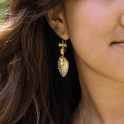 Estate Collection Yellow Gold and Turquoise Feather Earrings 0