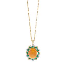 Opal, Emerald & Diamond Halo Pendant Necklace 0