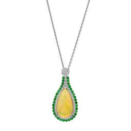 White Gold Pear Shaped Opal, Tsavorite & Diamond Pendant Necklace 0
