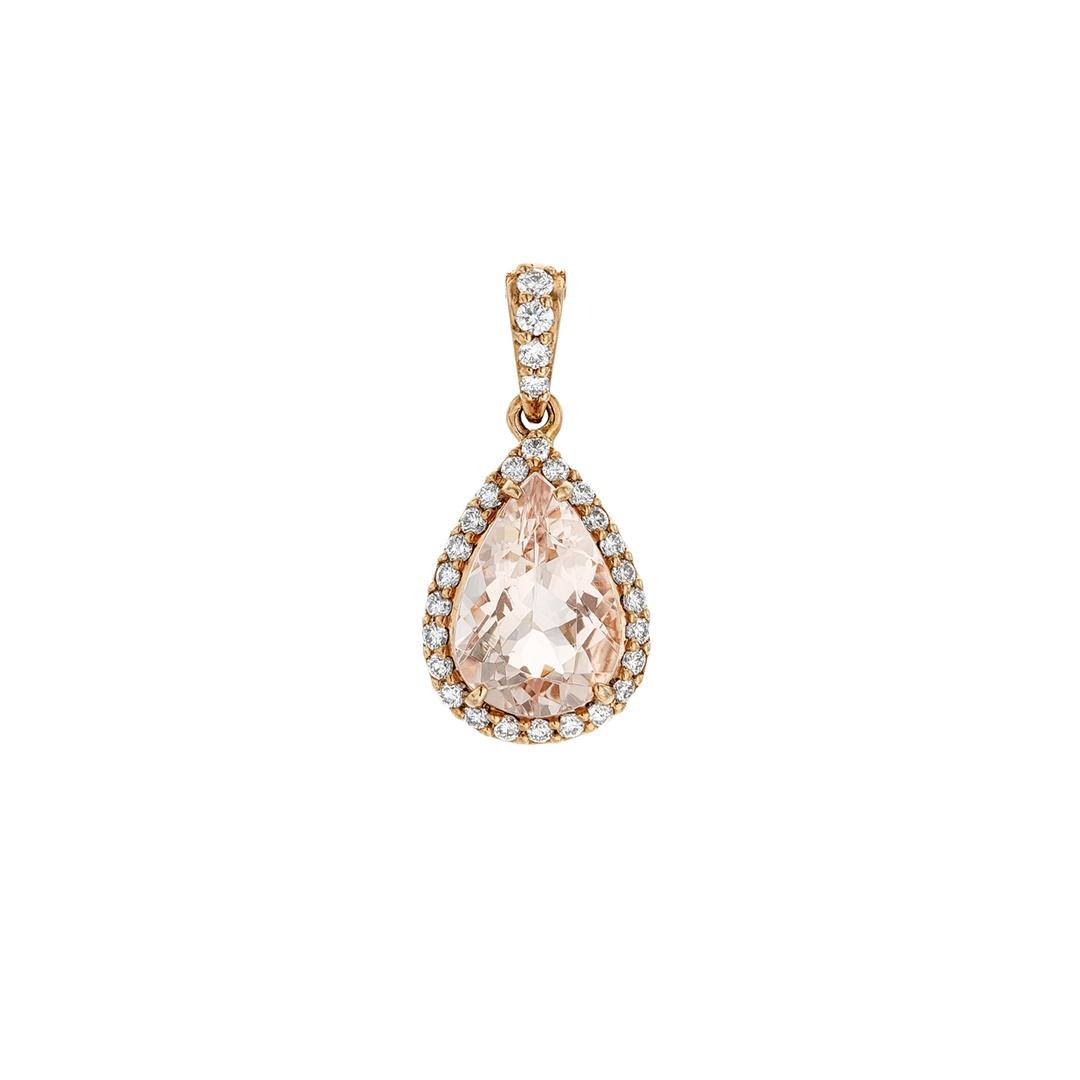 Rose Gold Pear Shaped Morganite & Pave Diamond Pendant 0