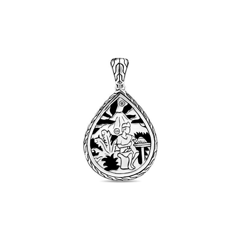 John Hardy Hammered Sterling Silver Drop Pendant with Black Sapphires 1
