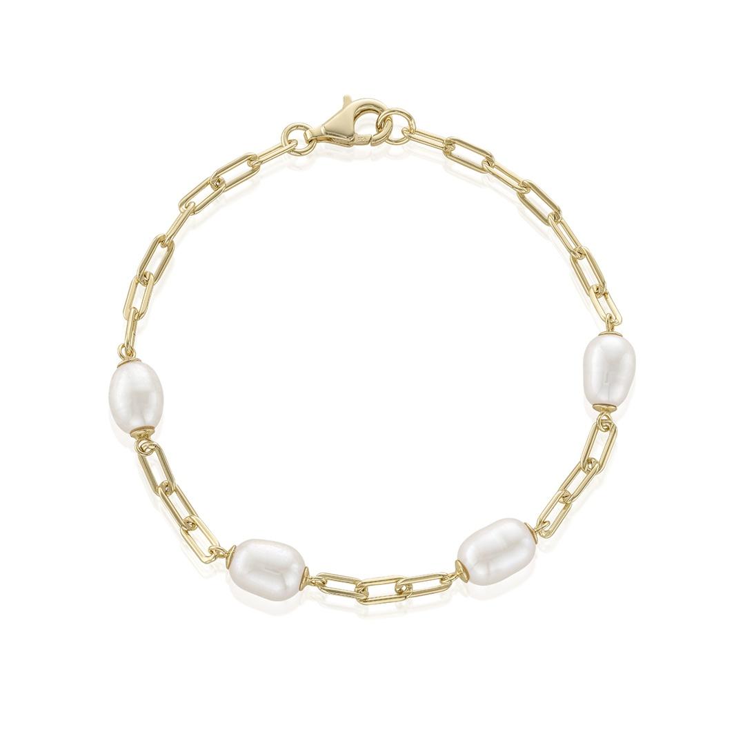 Paperclip Link and Freshwater Pearl Bracelet 0