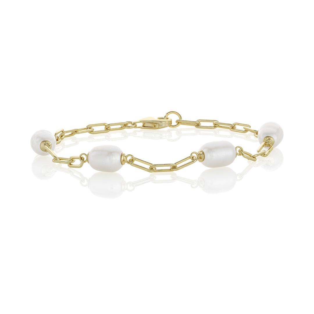 Paperclip Link and Freshwater Pearl Bracelet 1