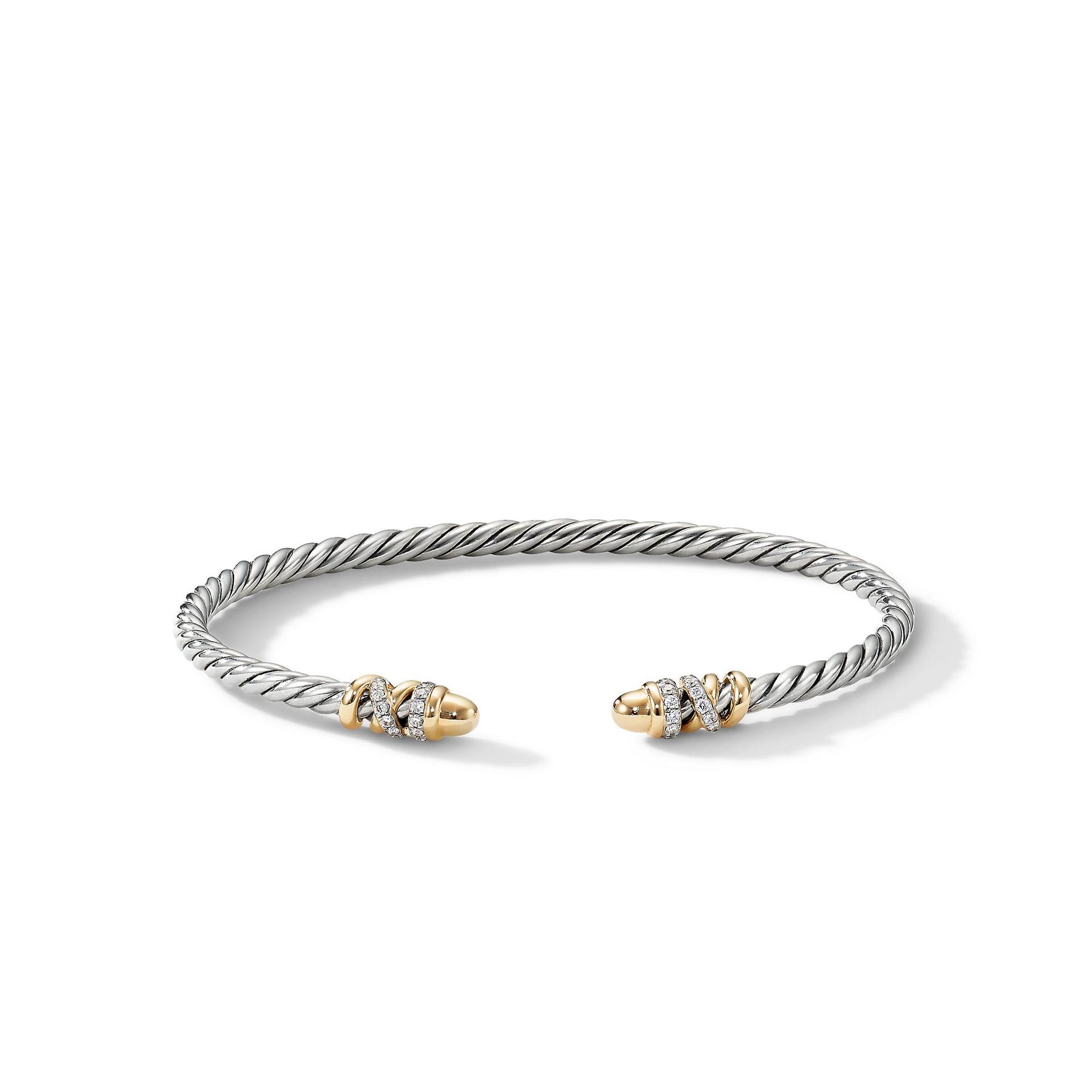David Yurman | Petite Helena Open Bracelet with Pearls, 18K Yellow Gold and Diamonds | Front View