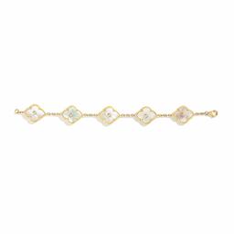 Yellow Gold Mother Of Pearl & Diamond Clover Station Bracelet 0