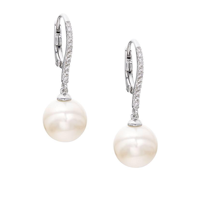 Pearl and Pave Diamond Drop Earrings 0