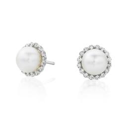 7mm Pearl Post Earings with Diamond Halo 0