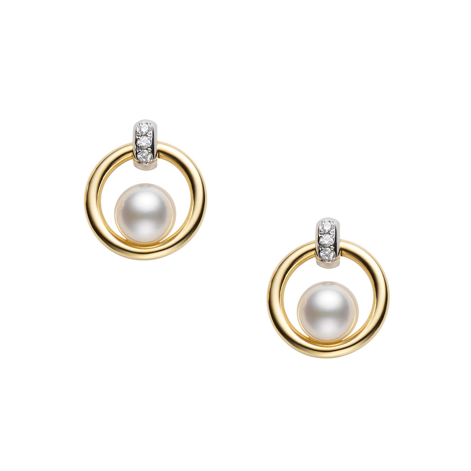 Mikimoto Akoya Cultured Pearl and Diamond Circle Earrings 0