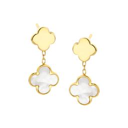 Yellow Gold & Mother Of Pearl Double Clover Drop Earrings 0