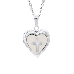 Child's Sterling Heart Locket Necklace with Cross 0