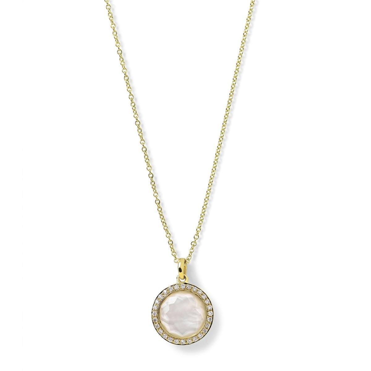 Ippolita Lollipop Yellow Gold, Round Mother Of Pearl & Diamond Halo Pendant Necklace 0