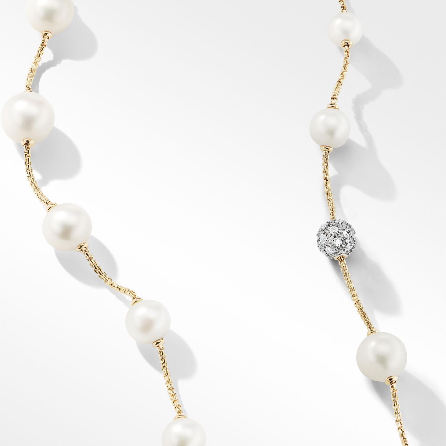 David Yurman Pearl and Pave Station Necklace in 18K Yellow Gold with Diamonds 2