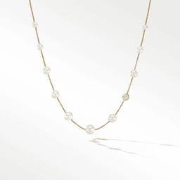 David Yurman Pearl and Pave Station Necklace in 18K Yellow Gold with Diamonds 0