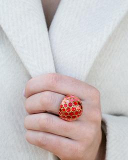 Jane Leslie Sterling Silver & Yellow Gold Plated Red & Pink Enamel Dome Ring 1