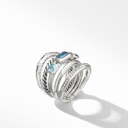 David Yurman Stax Wide Ring with Hampton Blue Topaz and Diamonds, size 7 2