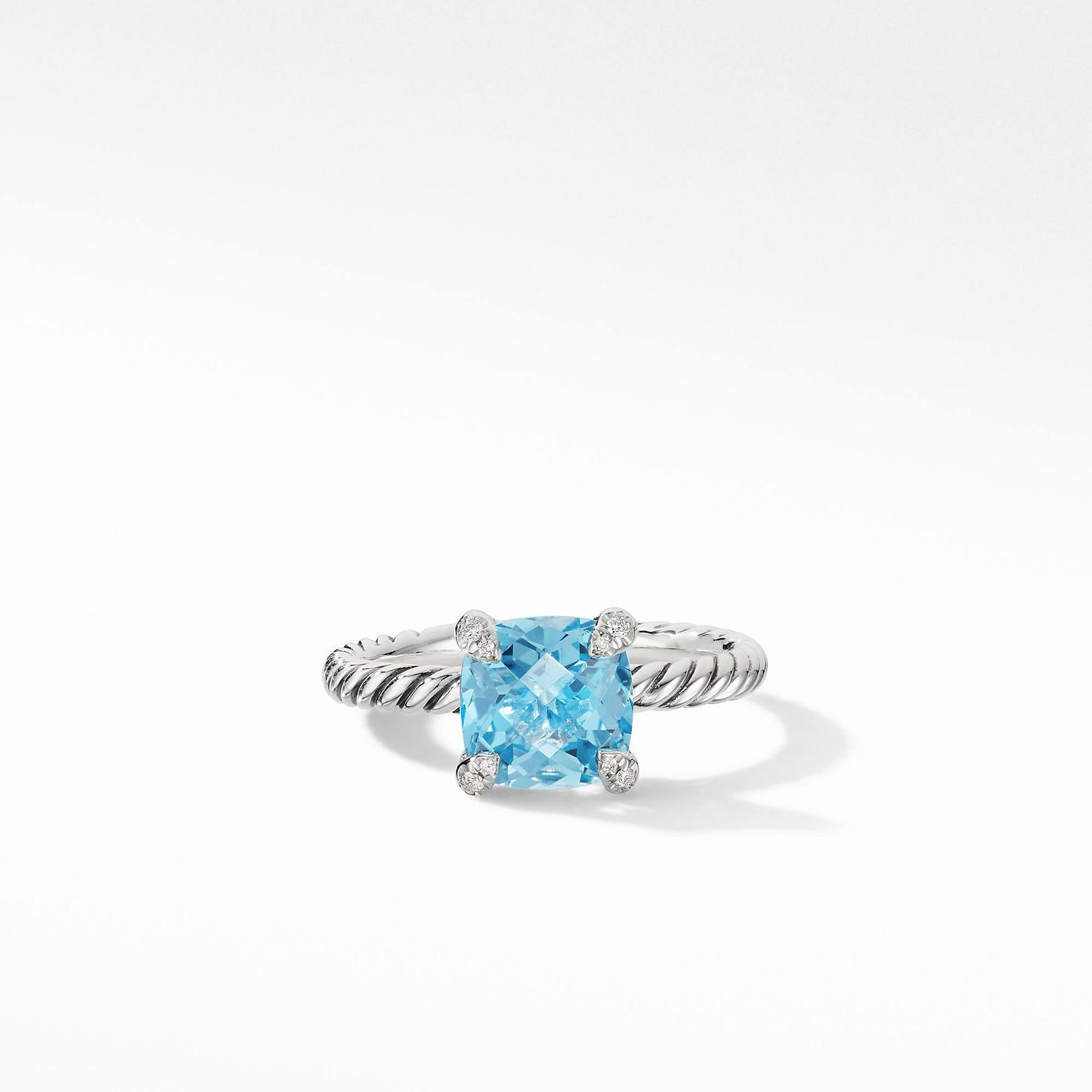 David Yurman Chatelaine Ring with Blue Topaz and Diamonds 1