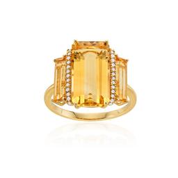 Three-Stone Citrine and Diamond Yellow Gold Ring 2