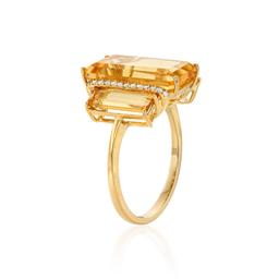 Three-Stone Citrine and Diamond Yellow Gold Ring 1