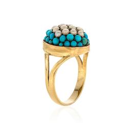 Estate Collection Pearl and Turquoise Cluster Ring 1
