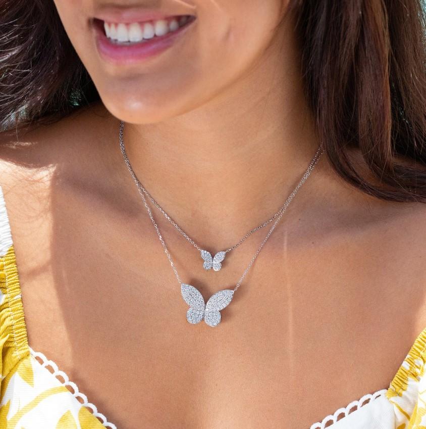 Diamond Butterfly Necklace in White Gold 1