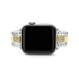 Lagos Smart Caviar Gold and Sterling Silver Single Diamond Watch Bracelet, 38mm- 45mm 2