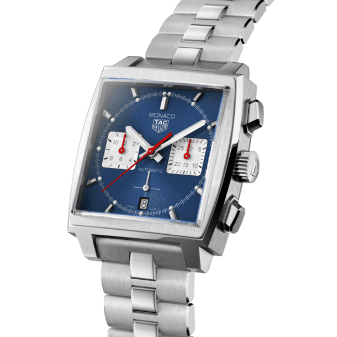 TAG Heuer Monaco Calibre HEUER02 Automatic Watch with Blue Dial and Steel Bracelet 1