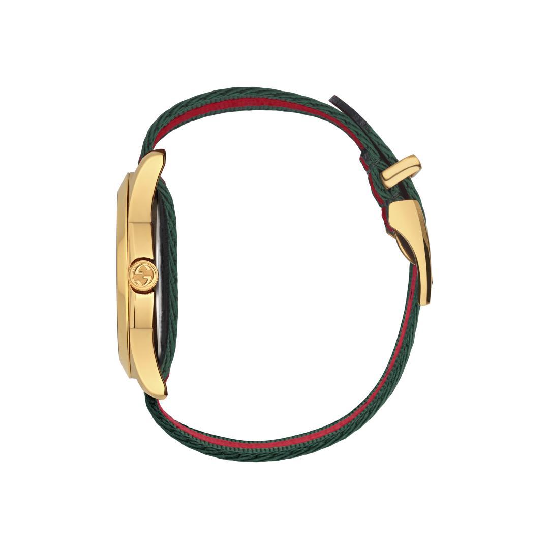 Gucci G-Timeless Gold Bee Dial with Signature Stripe Fabric Strap Watch, 38mm 2