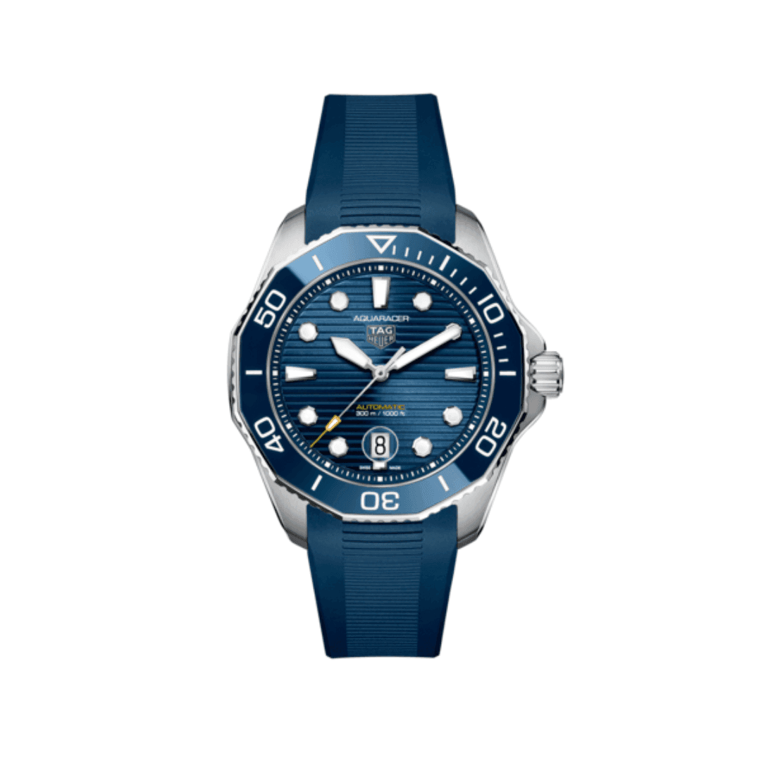 TAG Heuer Aquaracer Professional 300 Calibre 5 Automatic Watch with Blue Dial and Rubber Strap 0