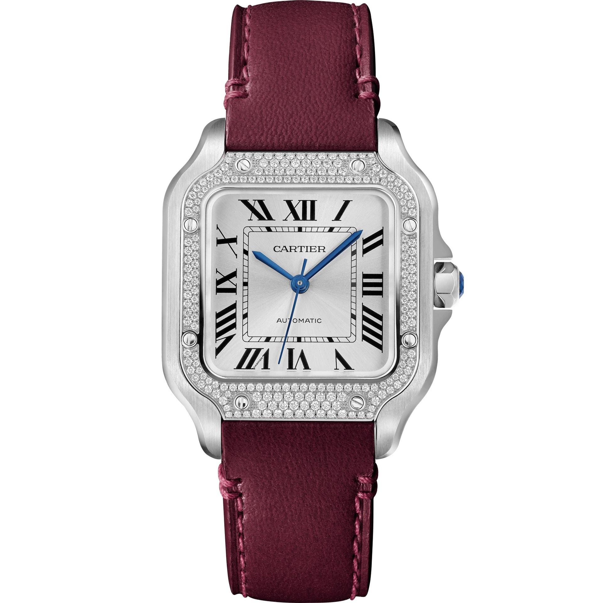 Santos de Cartier Steel Watch with Diamonds, medium

