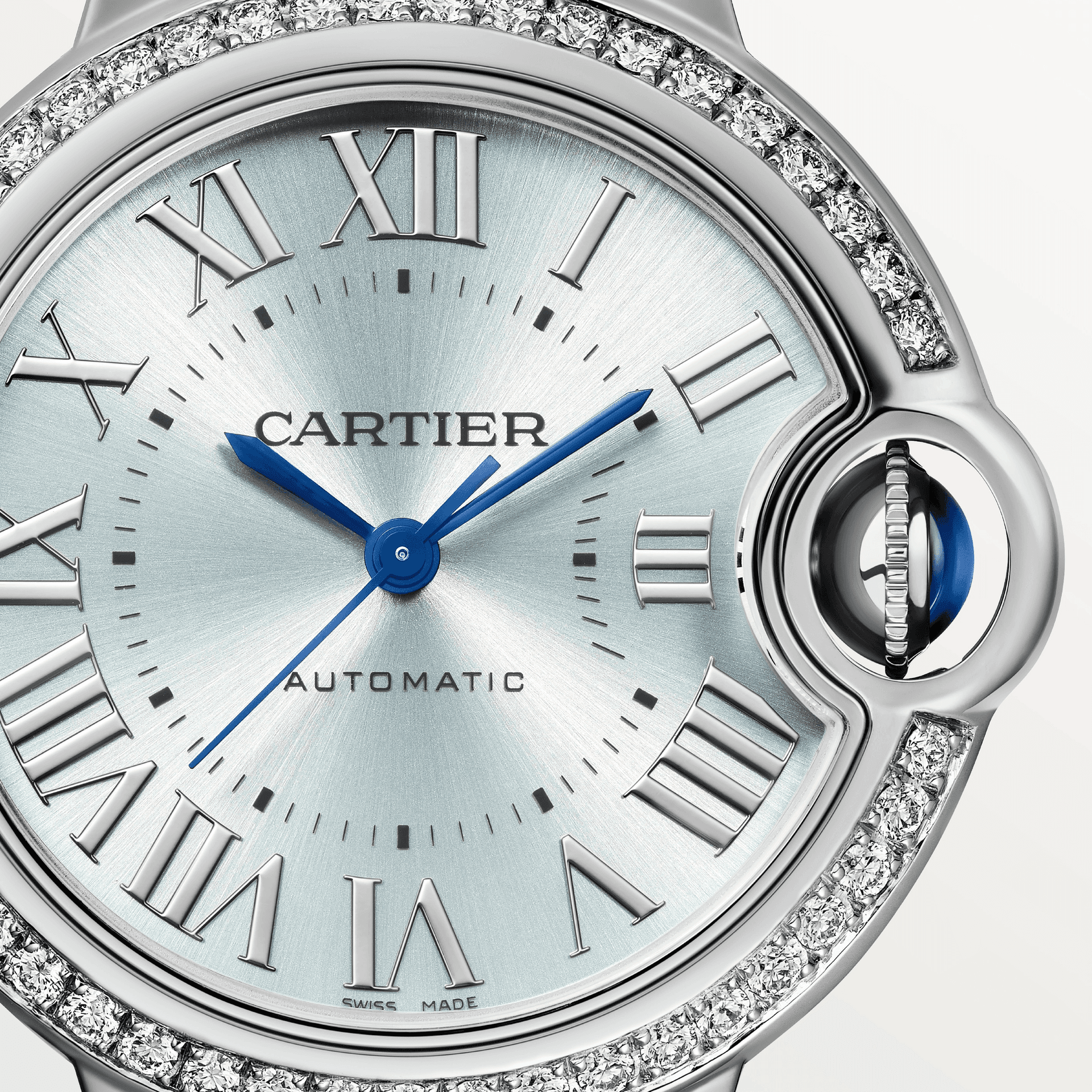 Ballon Bleu de Cartier Watch, Blue Silvered Sunray-Brushed Dial with Diamonds, 33mm
