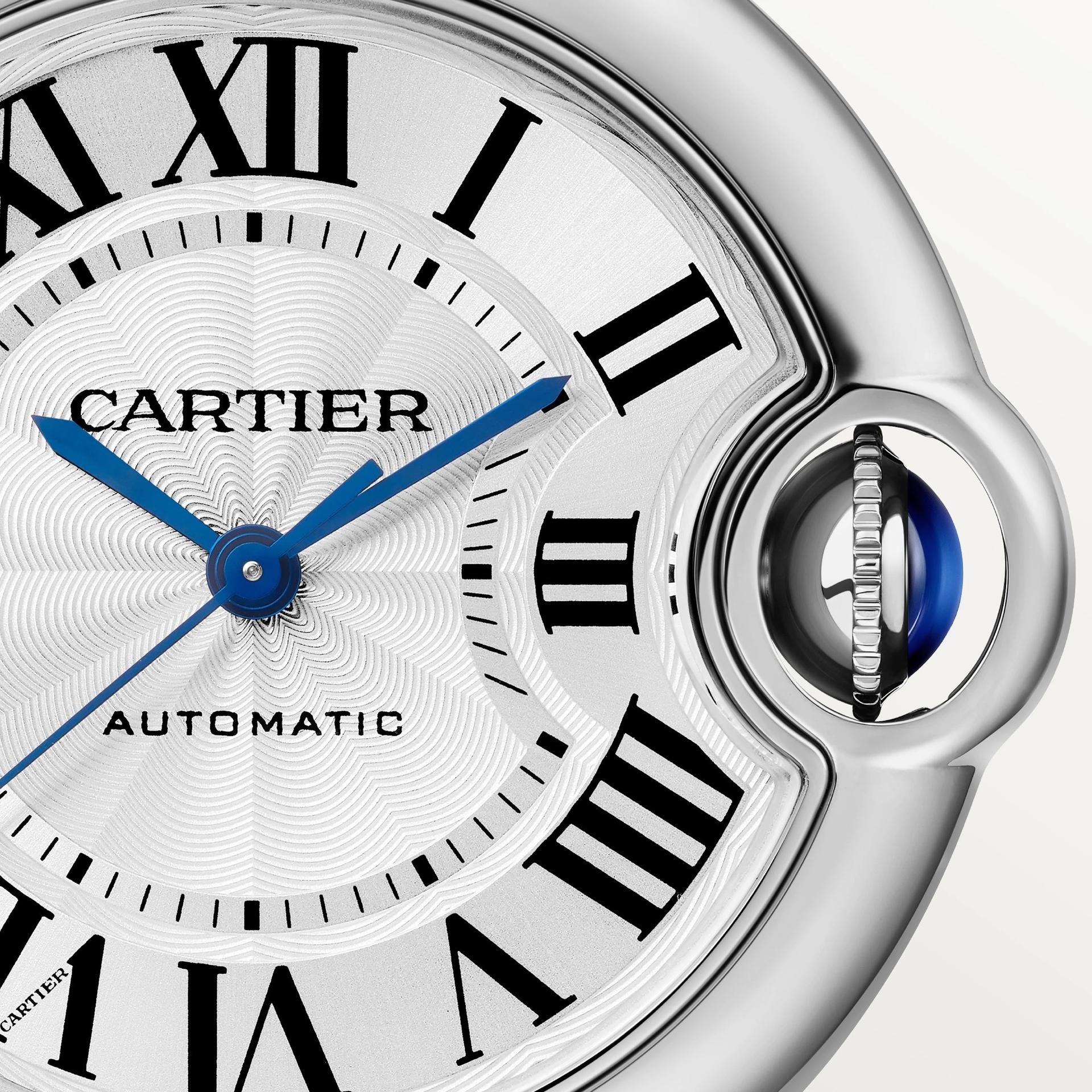 Ballon Bleu de Cartier Watch, Silver Guilloche Dial, 33mm
